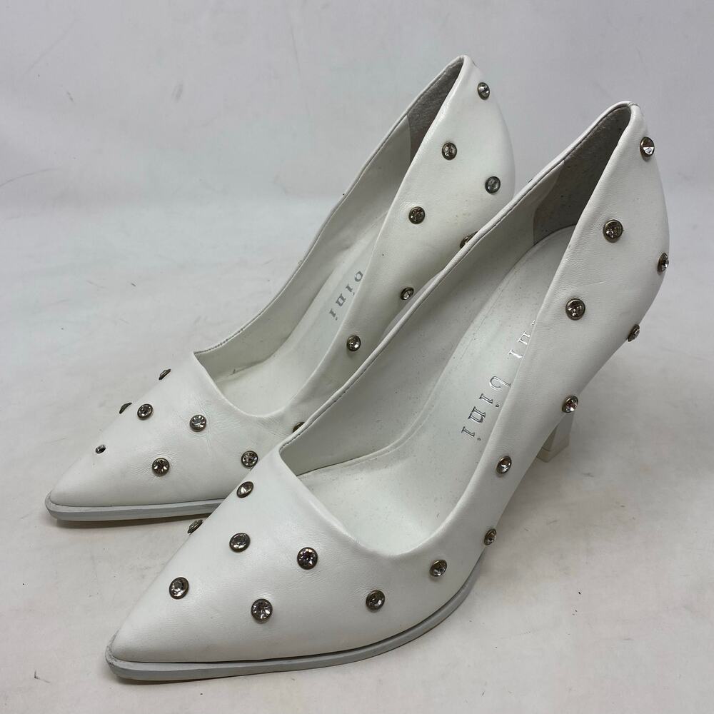 Gianni Bini Women’s White Leather Rhinestone-Studded Pointed Heels Size 7